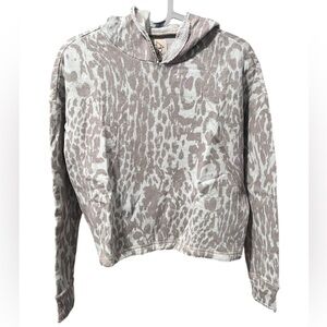 Chaser Cheetah Cropped French Terry Cotton Linen Blend Pullover